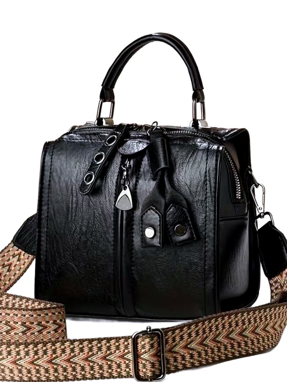 New -Retro Inspired -Stylish Faux Leather Satchel Crossbody Bag -Black